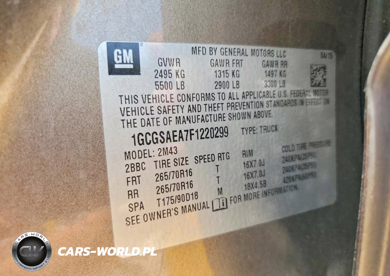2015 Chevrolet Colorado VIN:1GCGSAEA7F1220299 - 12