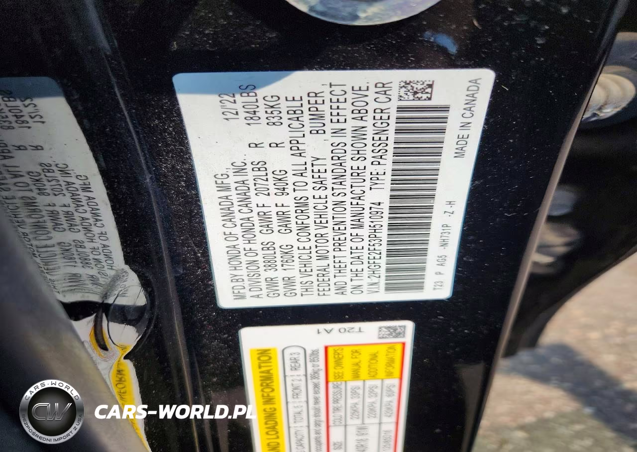 2023 Honda Civic Sport VIN:2HGFE2F53PH510974 - 12