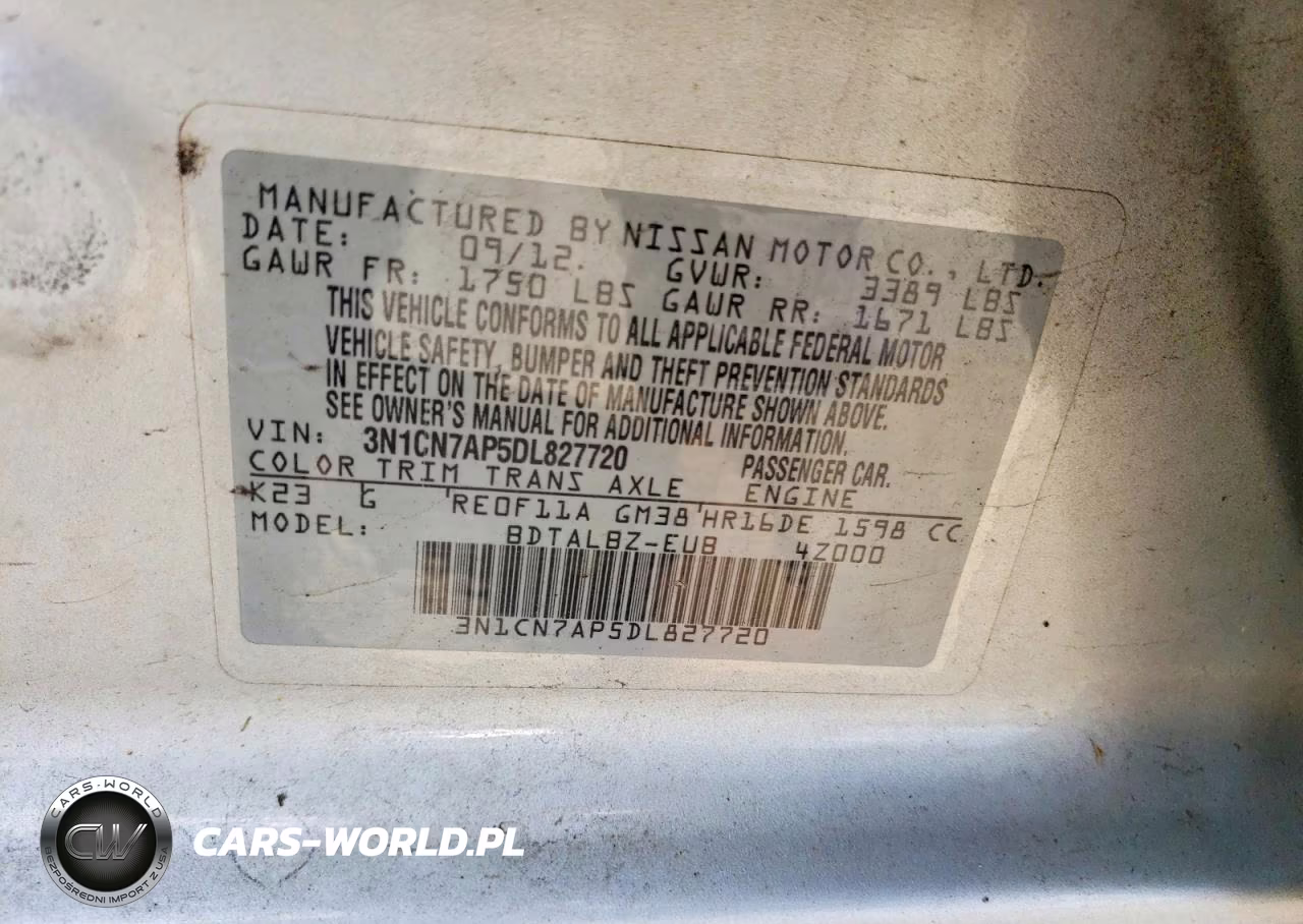 2013 Nissan Versa 1.6 S VIN:3N1CN7AP5DL827720 - 12