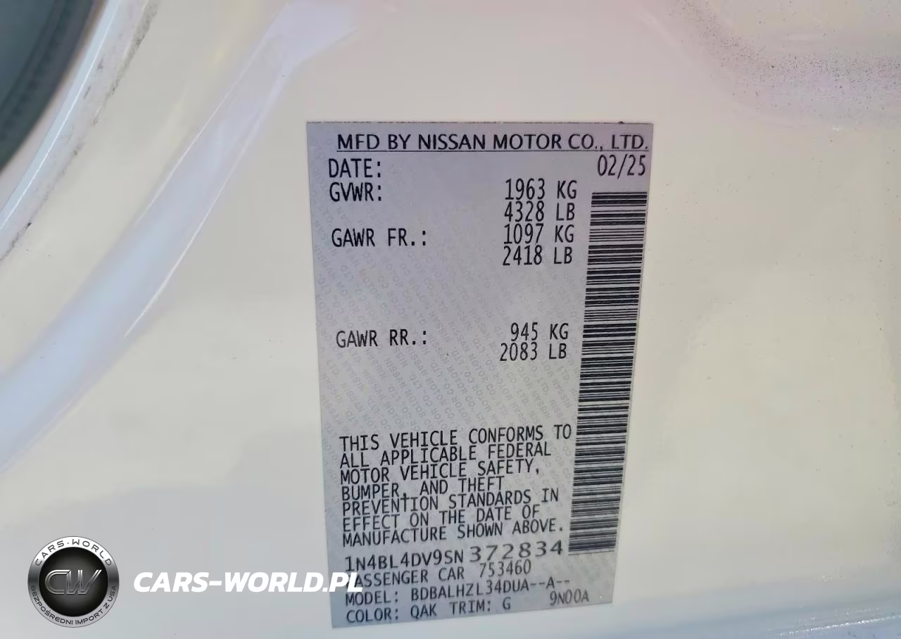 2025 Nissan Altima Sv VIN:1N4BL4DV9SN372834 - 12