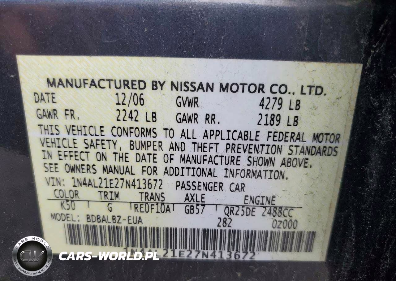 2007 Nissan Altima 2.5 VIN:1N4AL21E27N413672 - 12