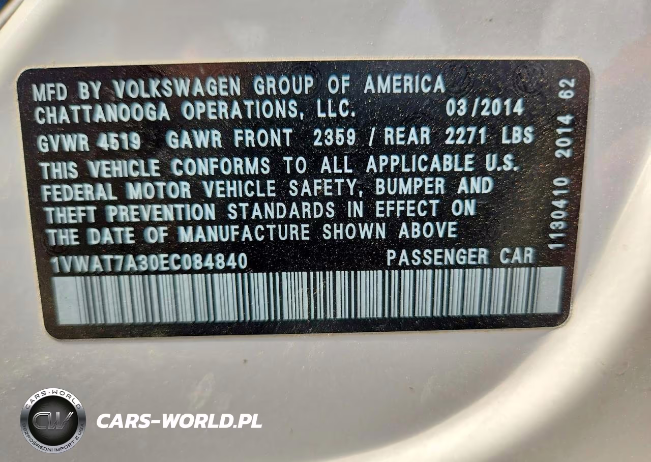 2014 Volkswagen Passat S VIN:1VWAT7A30EC084840 - 12
