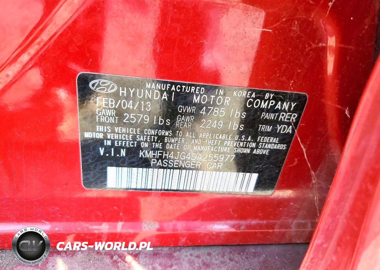 2013 Hyundai Azera Base VIN:KMHFH4JG4DA255977 - 12
