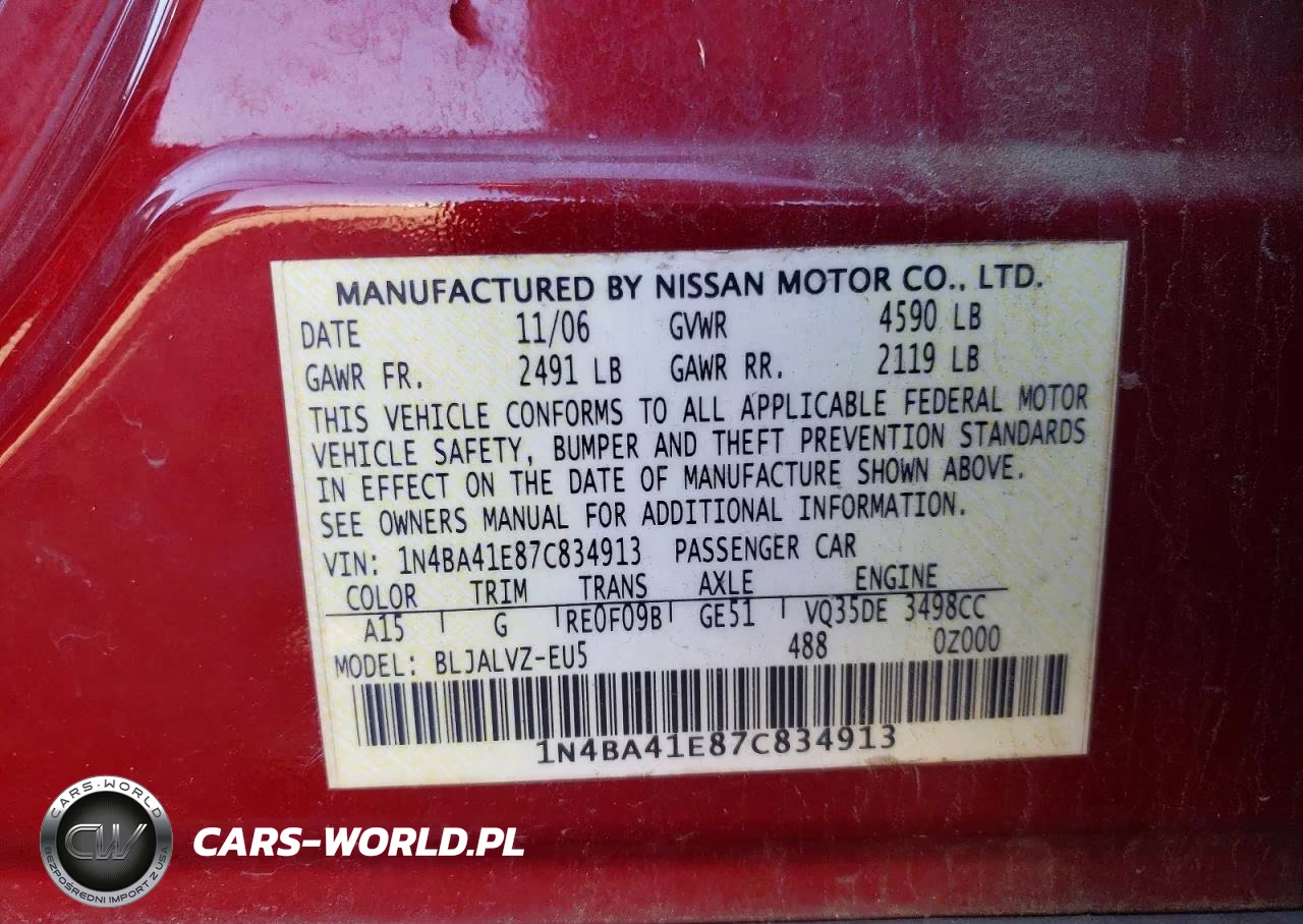 2007 Nissan Maxima 3.5 Se VIN:1N4BA41E87C834913 - 12