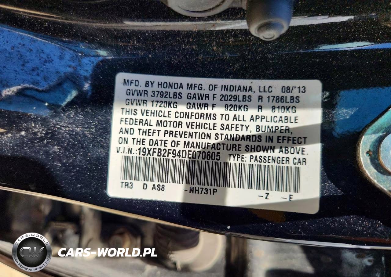 2013 Honda Civic Exl VIN:19XFB2F94DE070605 - 12