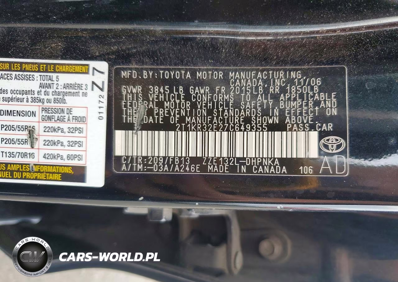 2007 Toyota Corolla Matrix Xr VIN:2T1KR32E27C649355 - 13