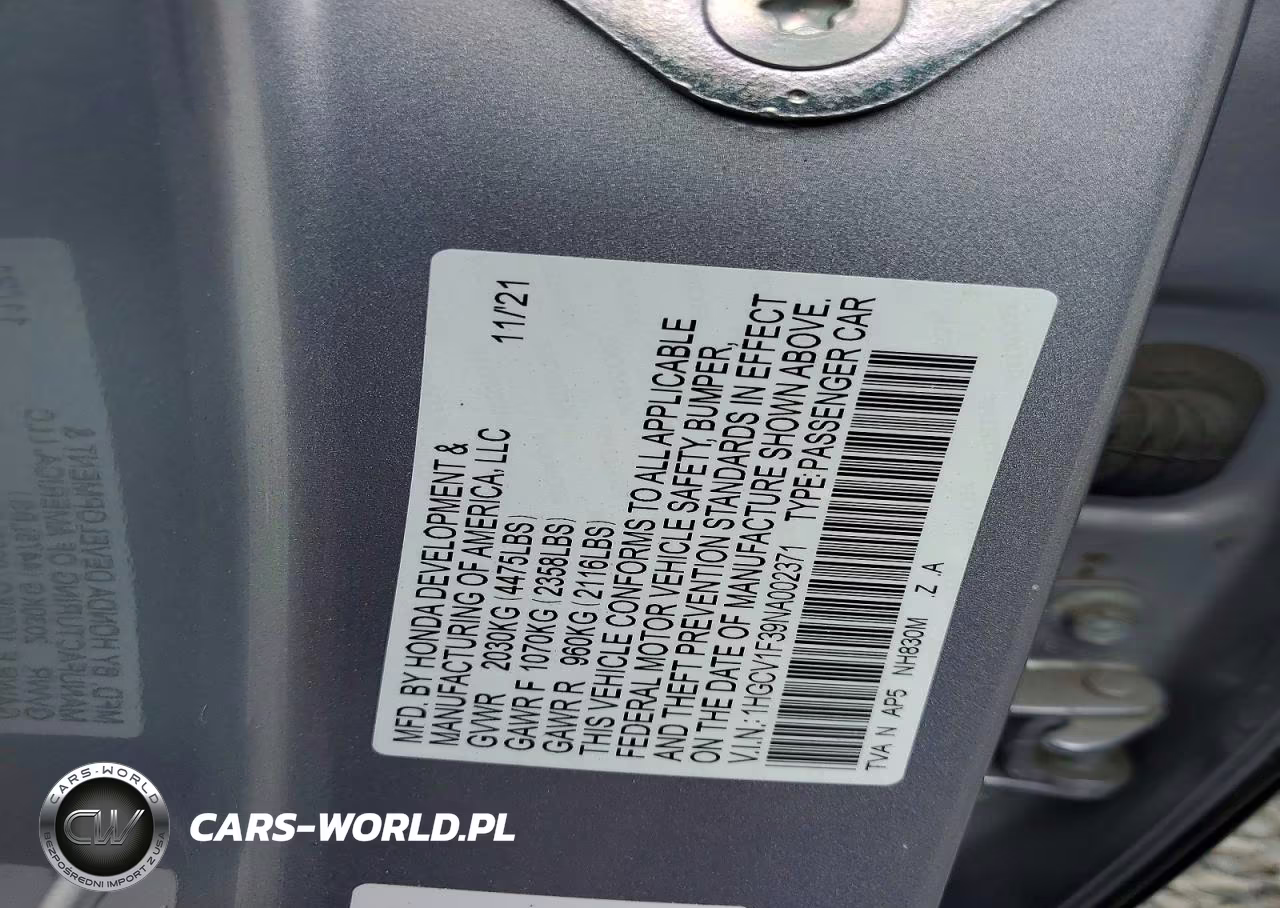 2022 Honda Accord Sport VIN:1HGCV1F39NA002371 - 12