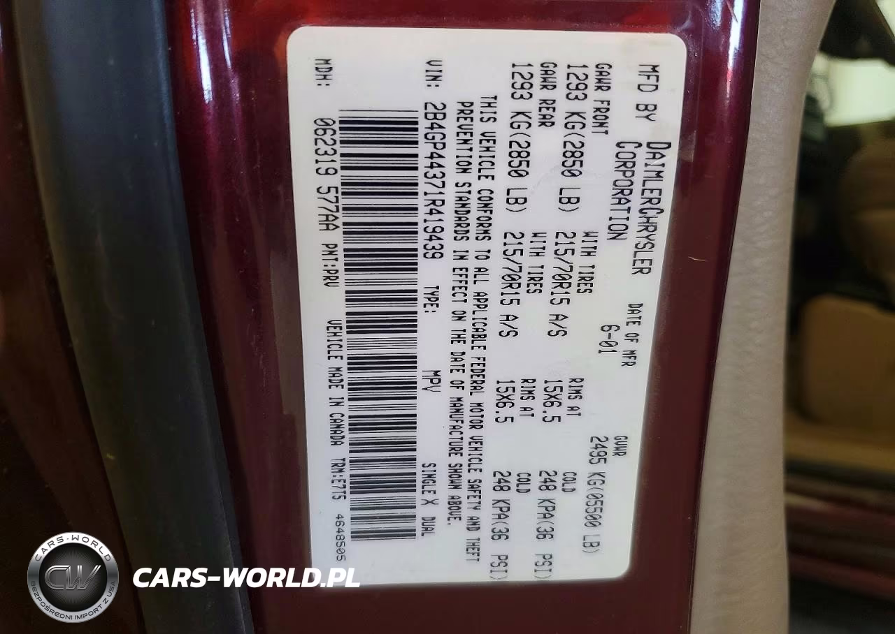 2001 Dodge Grand Caravan Sport VIN:2B4GP44371R419439 - 13