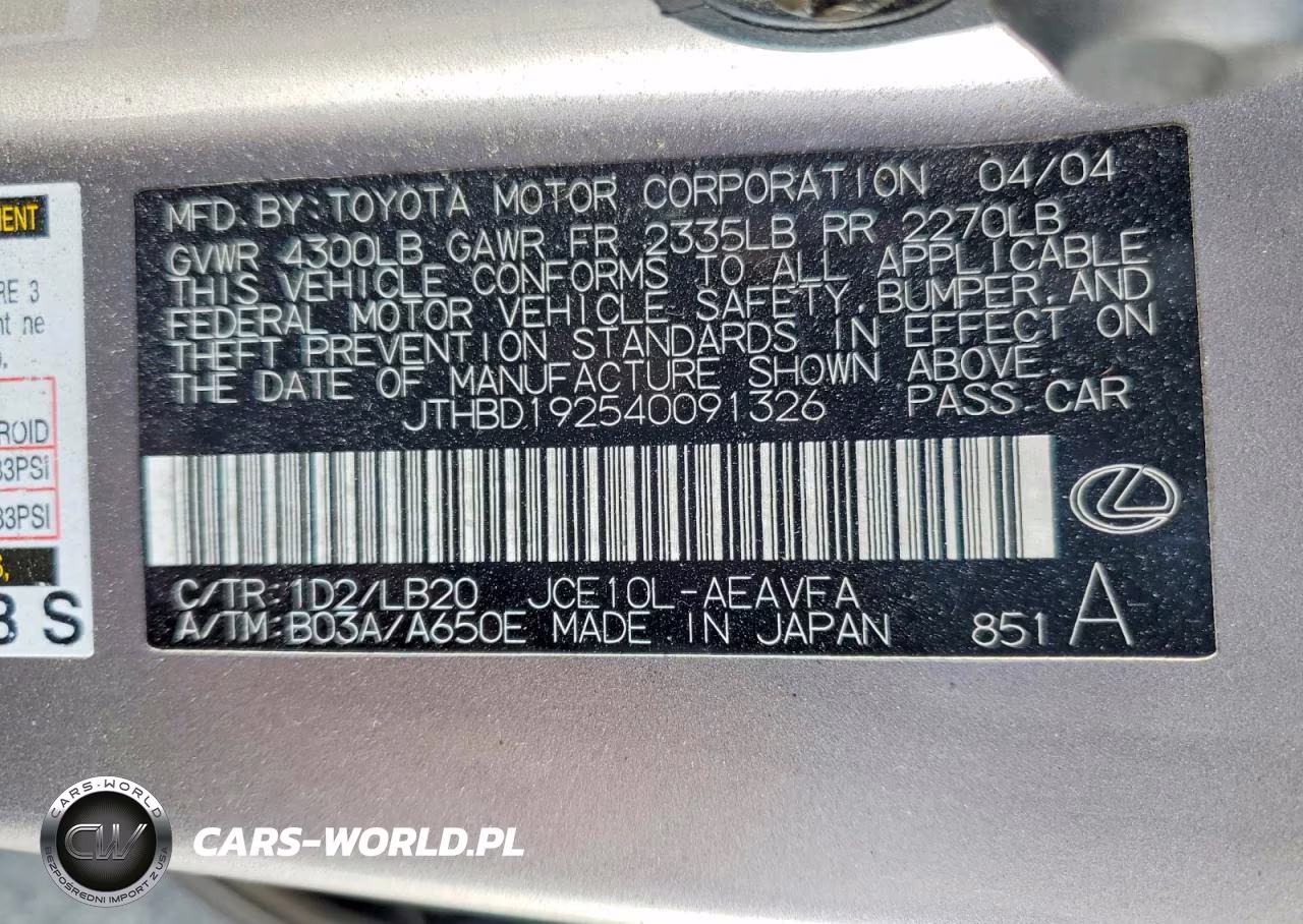 2004 Lexus Is 300 VIN:JTHBD192540091326 - 12