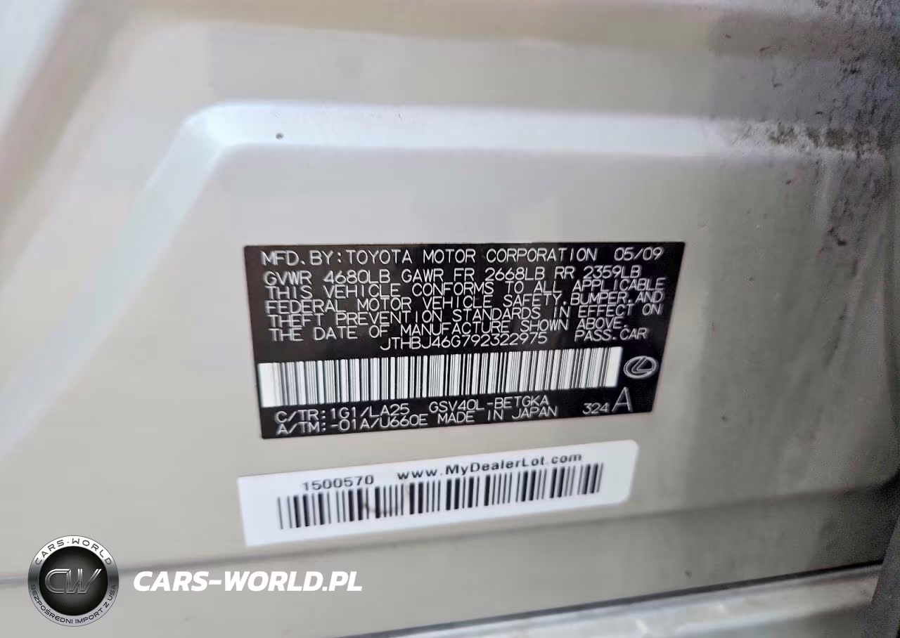 2009 Lexus Es 350 VIN:JTHBJ46G792322975 - 12
