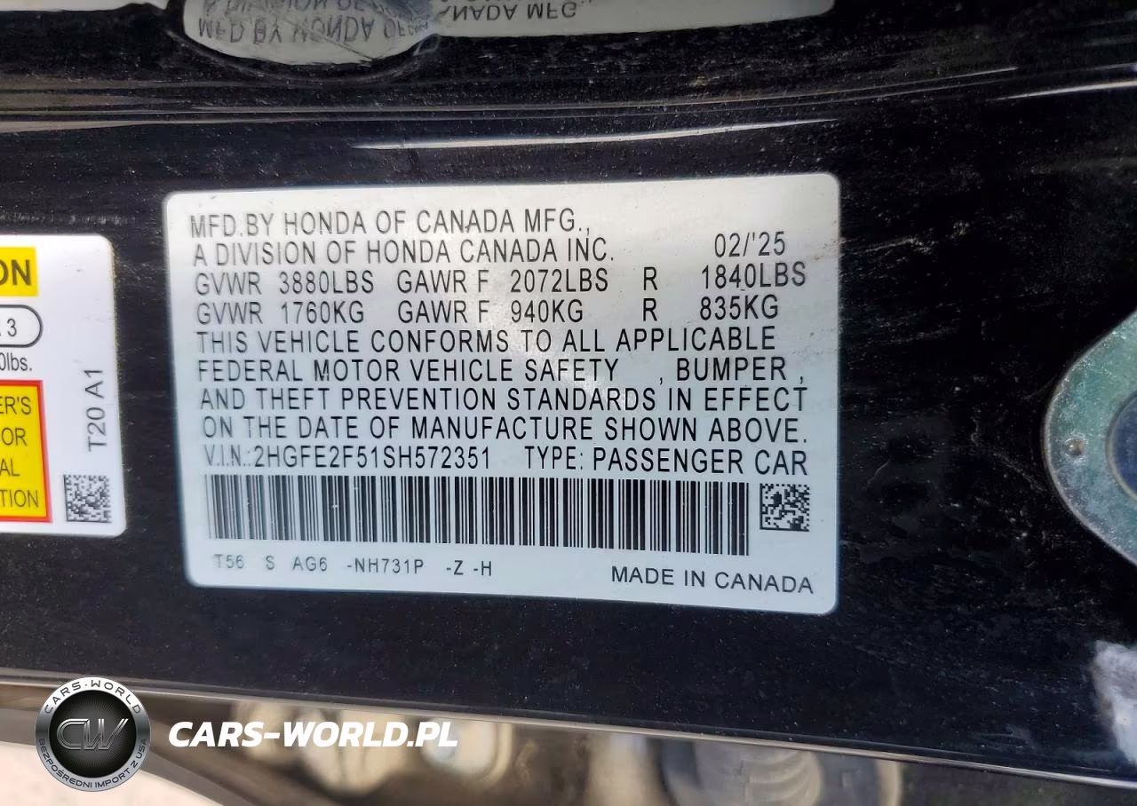 2025 Honda Civic Sport VIN:2HGFE2F51SH572351 - 12
