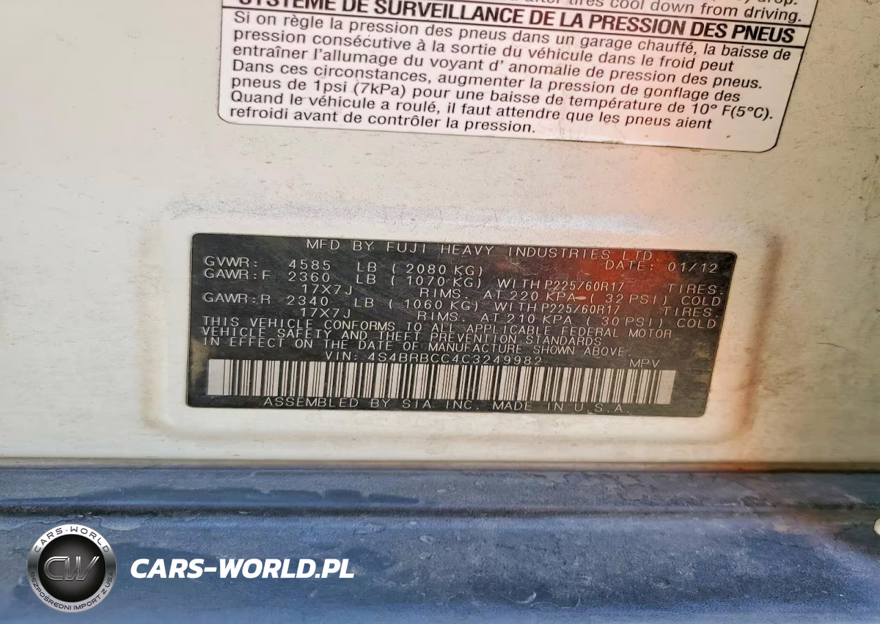 2012 Subaru Outback 2.5I Premium VIN:4S4BRBCC4C3249982 - 13