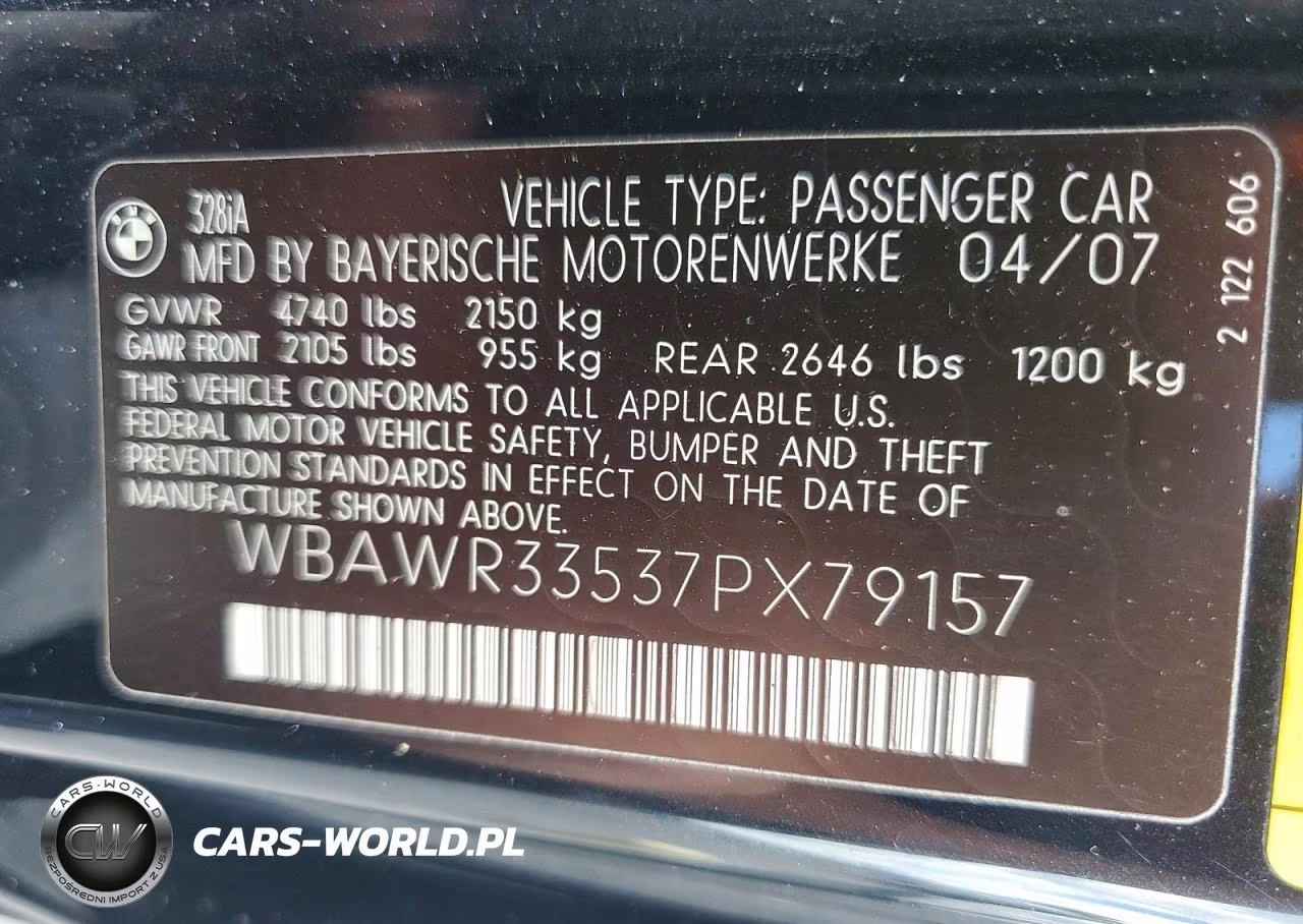 2007 BMW 328 I Sulev VIN:WBAWR33537PX79157 - 12