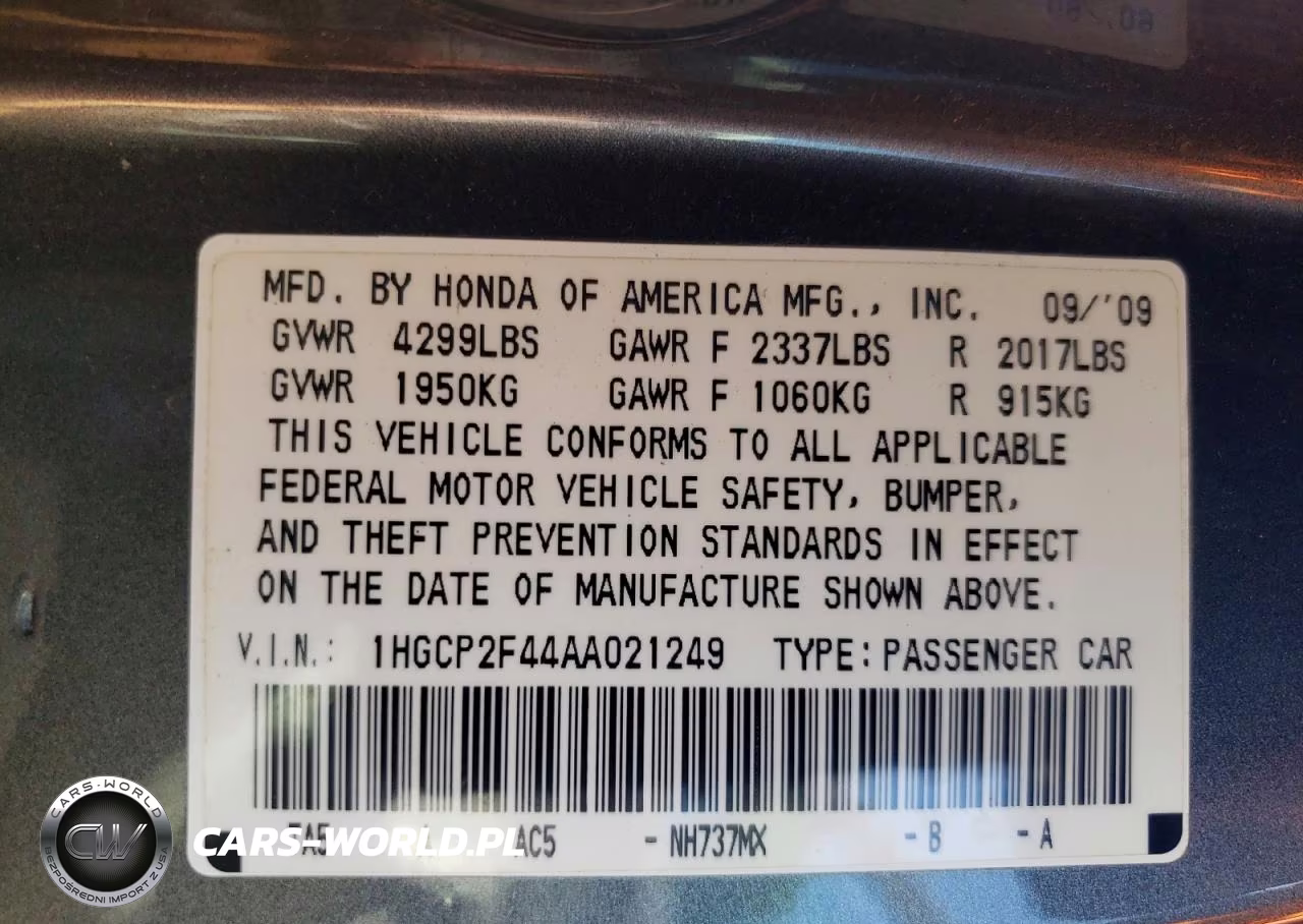 2010 Honda Accord Lxp VIN:1HGCP2F44AA021249 - 12