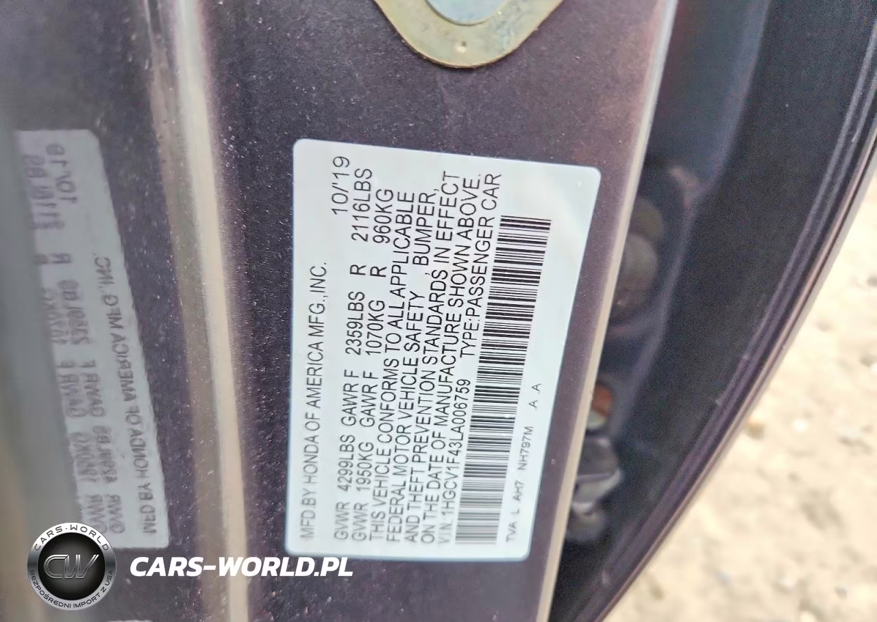 2020 Honda Accord Ex VIN:1HGCV1F43LA006759 - 12