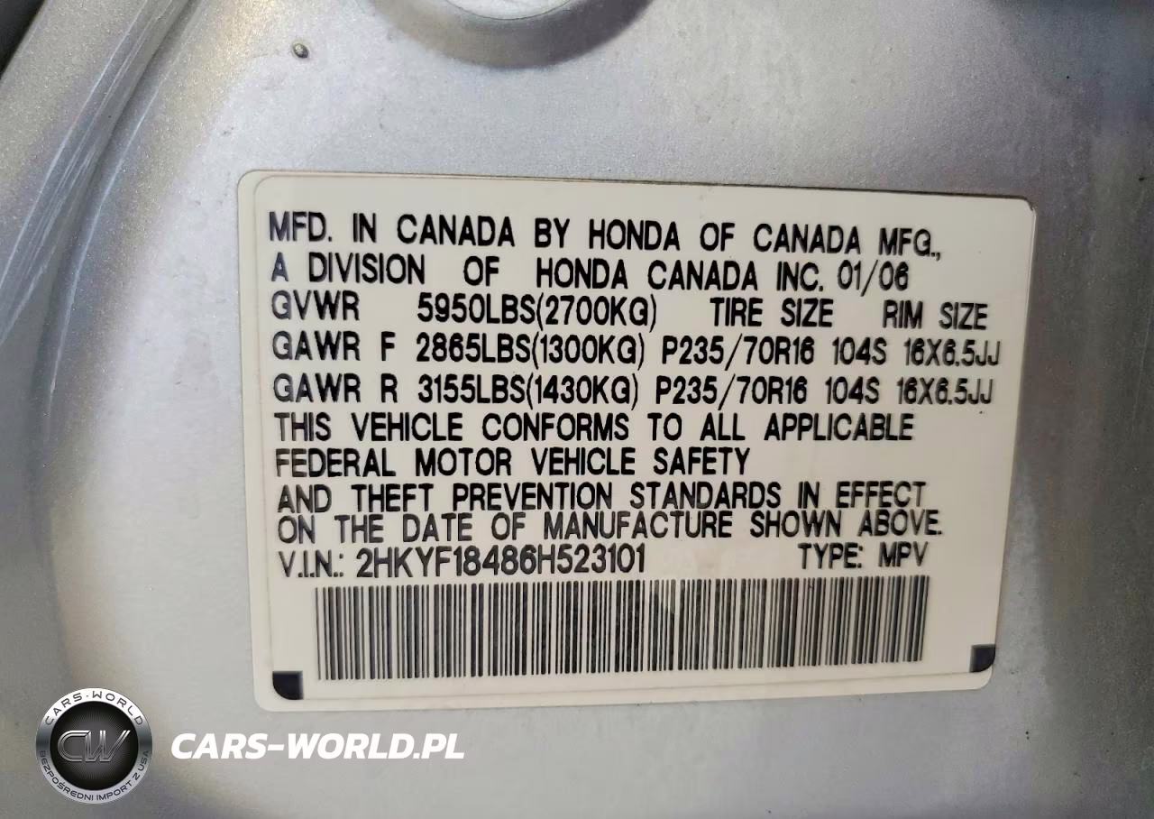 2006 Honda Pilot Ex VIN:2HKYF18486H523101 - 14
