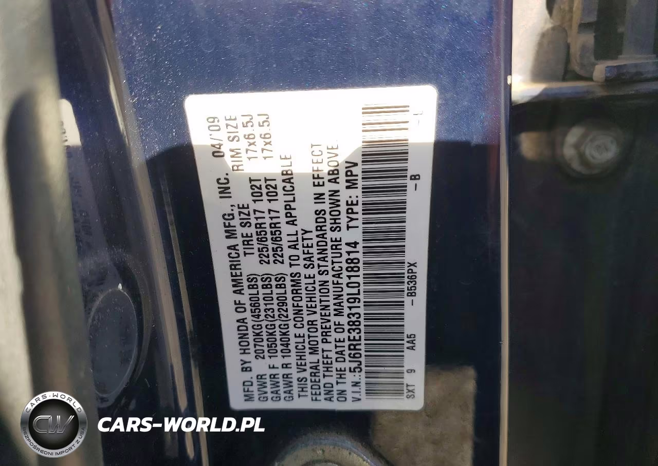 2009 Honda Cr-V Lx VIN:5J6RE38319L018814 - 12