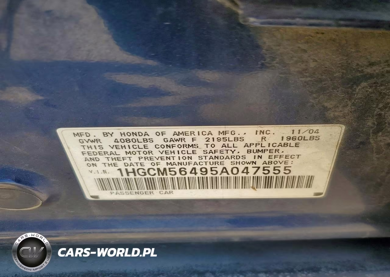 2005 Honda Accord Lx VIN:1HGCM56495A047555 - 12