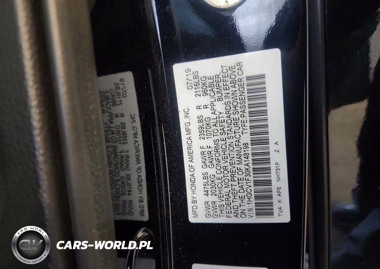 2019 Honda Accord Sport VIN:1HGCV1F30KA148198 - 12
