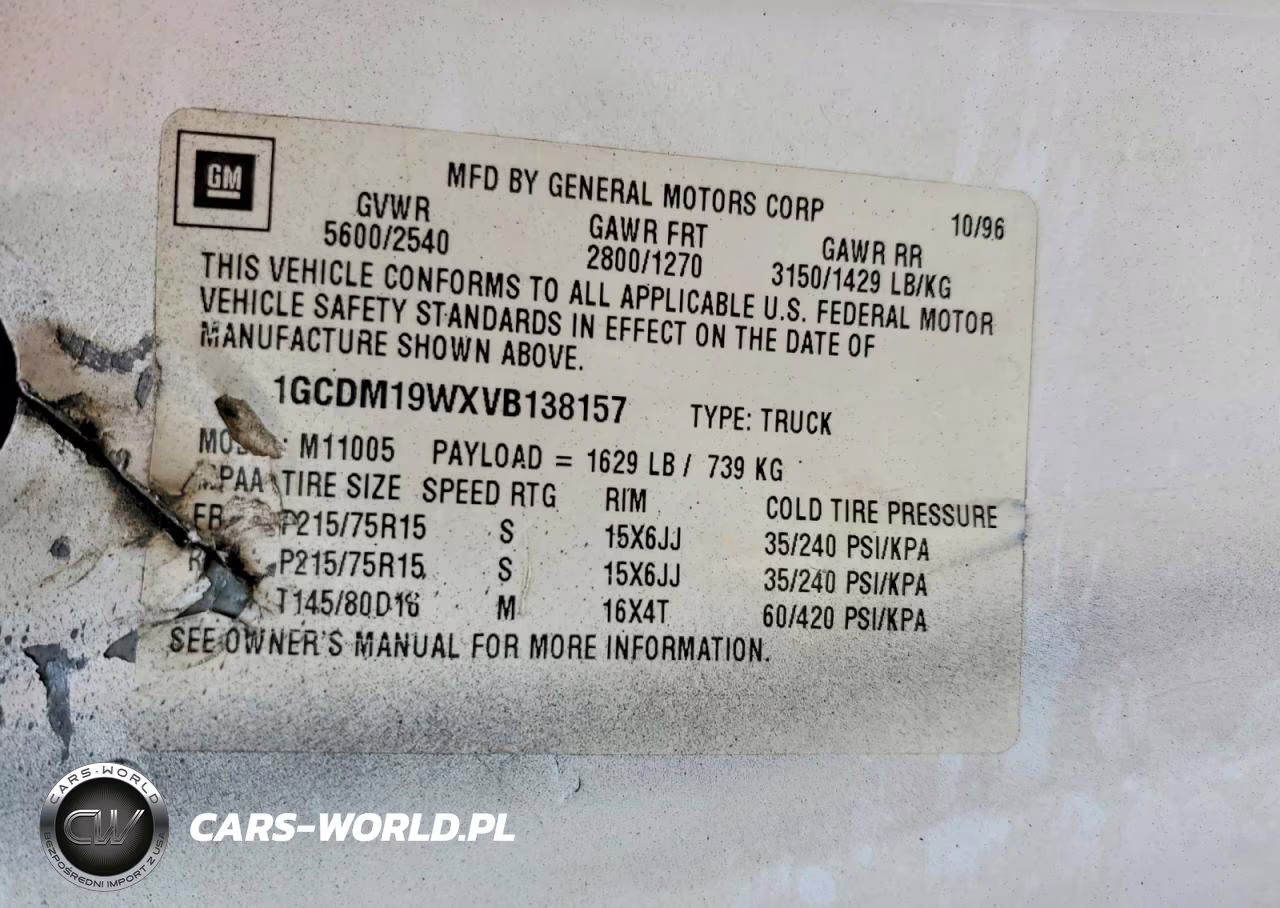 1997 Chevrolet Astro VIN:1GCDM19WXVB138157 - 13