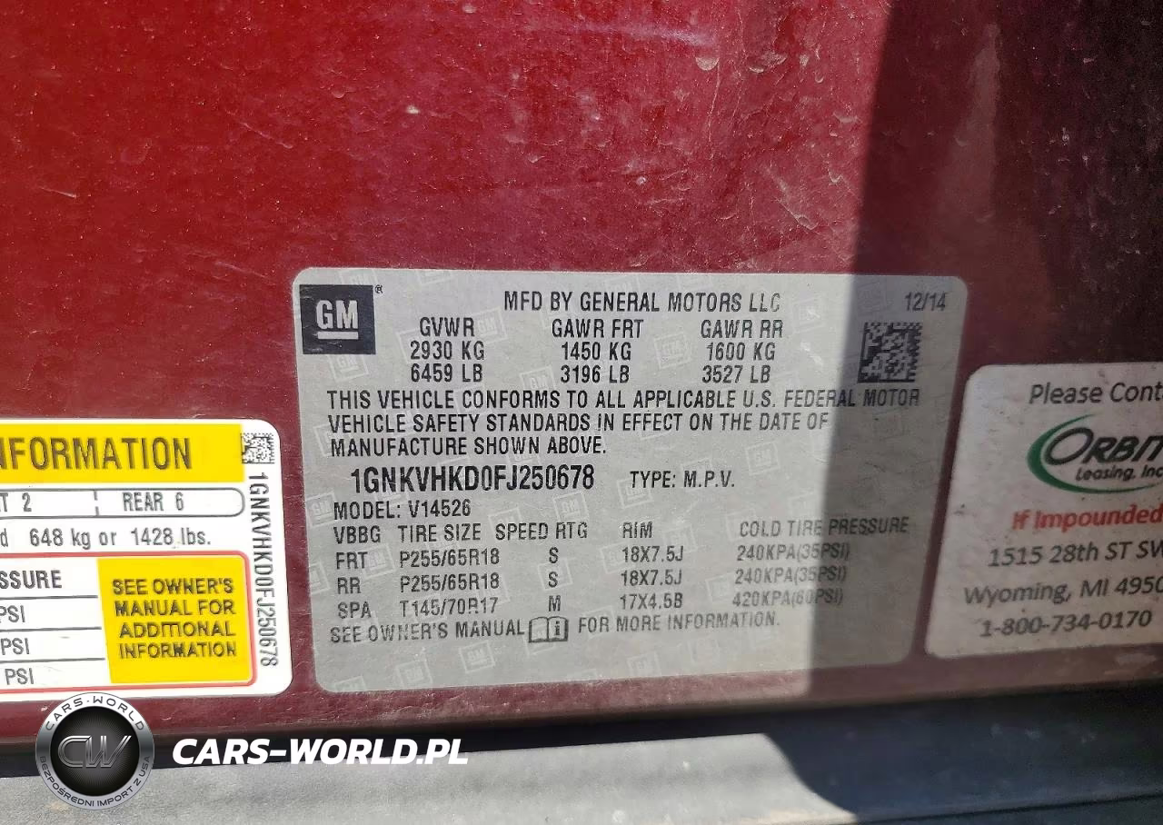 2015 Chevrolet Traverse Lt VIN:1GNKVHKD0FJ250678 - 13