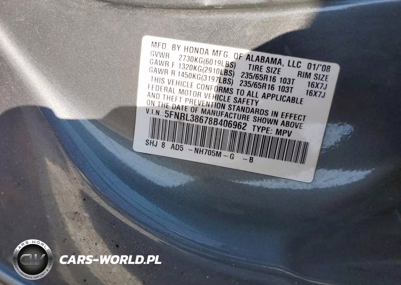 2008 Honda Odyssey Exl VIN:5FNRL38678B406962 - 13