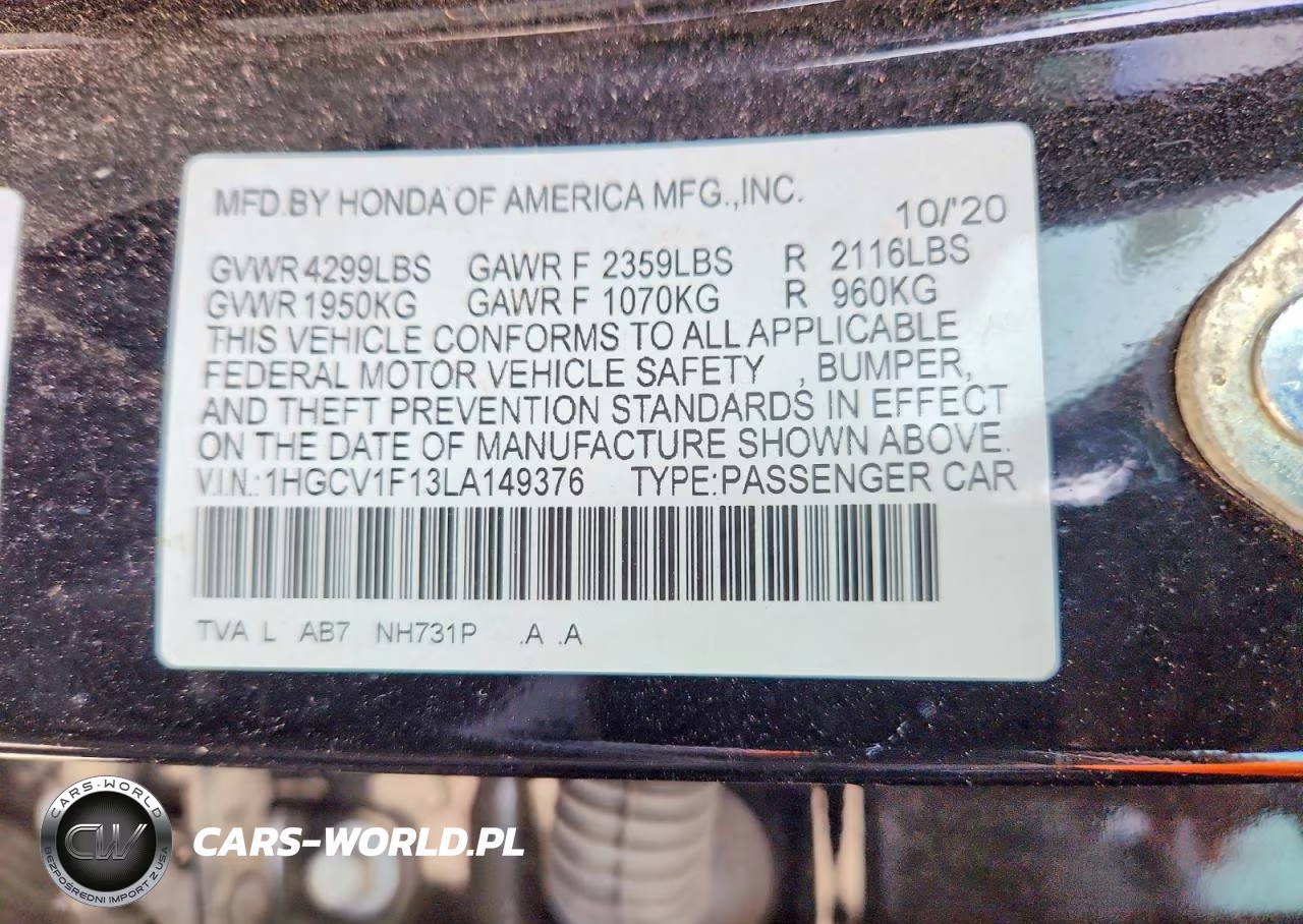2020 Honda Accord Lx VIN:1HGCV1F13LA149376 - 12