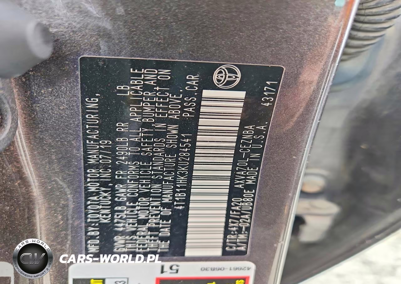 2019 Toyota Camry Le VIN:4T1B11HK3KU284541 - 12