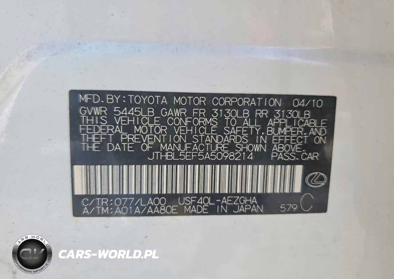2010 Lexus Ls 460 VIN:JTHBL5EF5A5098214 - 12