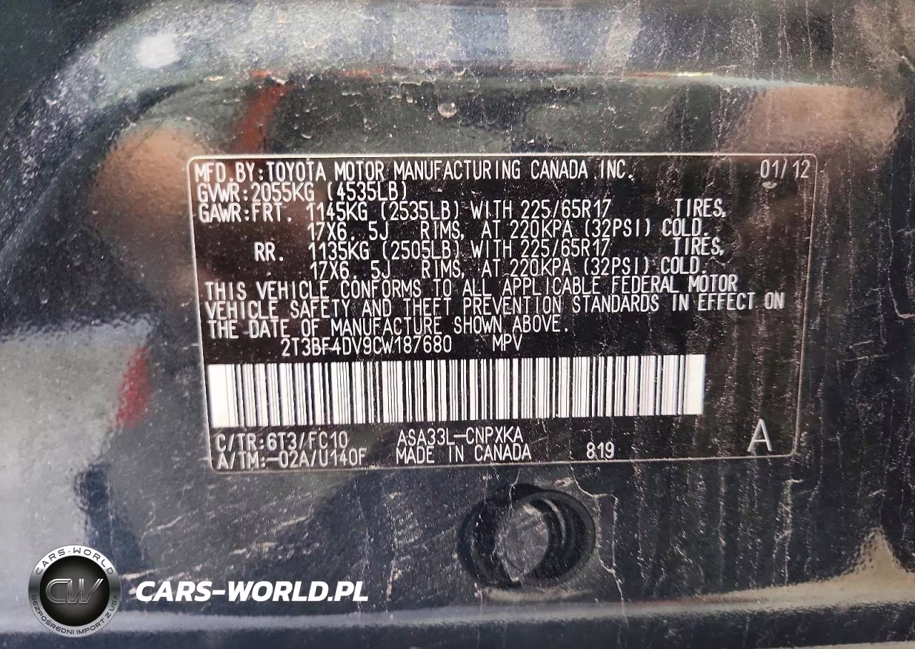 2012 Toyota Rav4 Base VIN:2T3BF4DV9CW187680 - 13