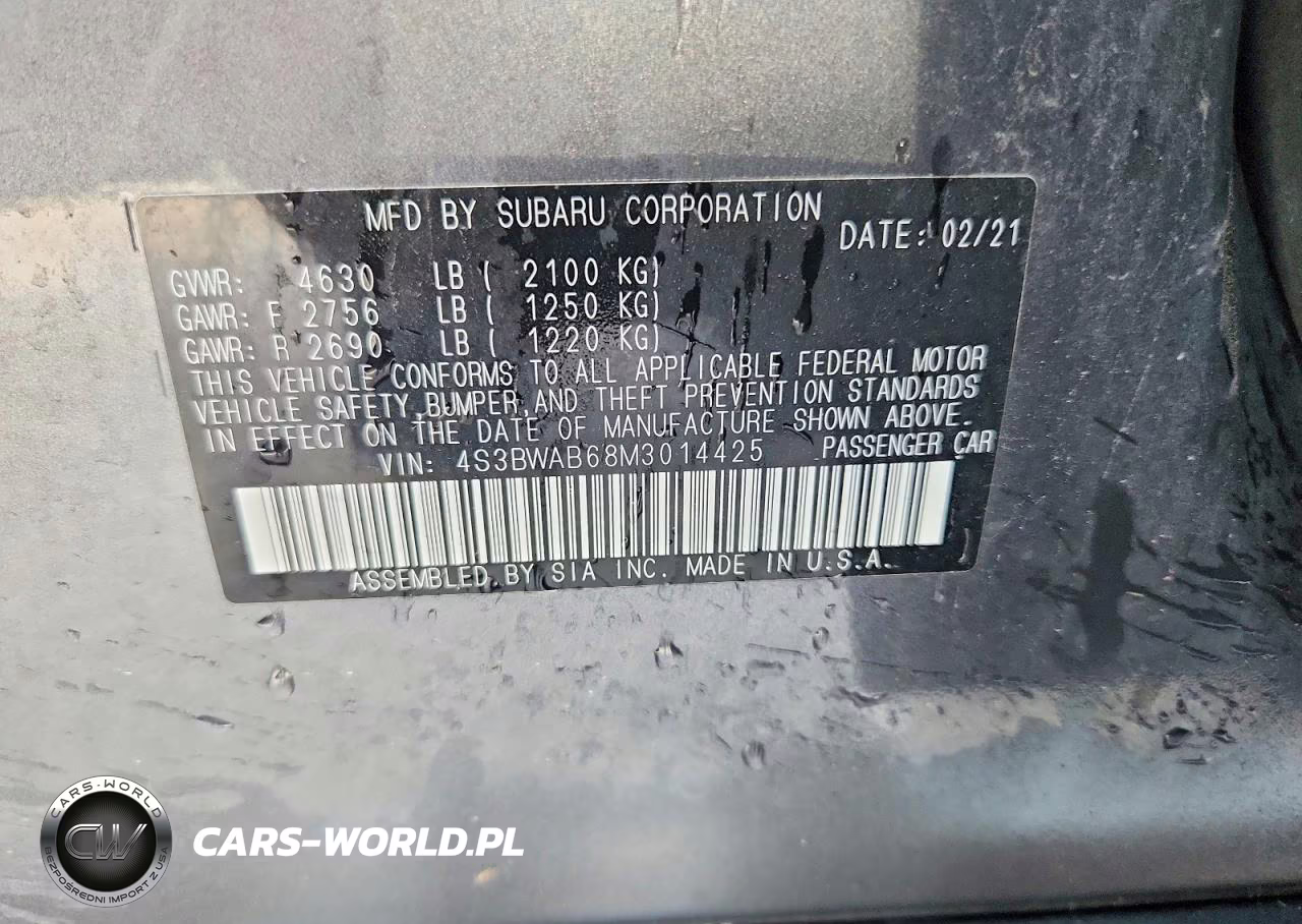 2021 Subaru Legacy VIN:4S3BWAB68M3014425 - 12