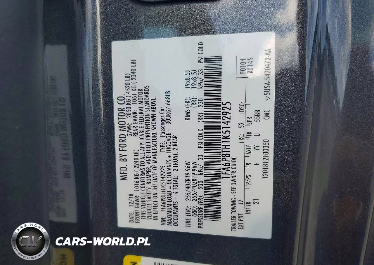 2019 Ford Mustang VIN:1FA6P8TH1K5142925 - 12