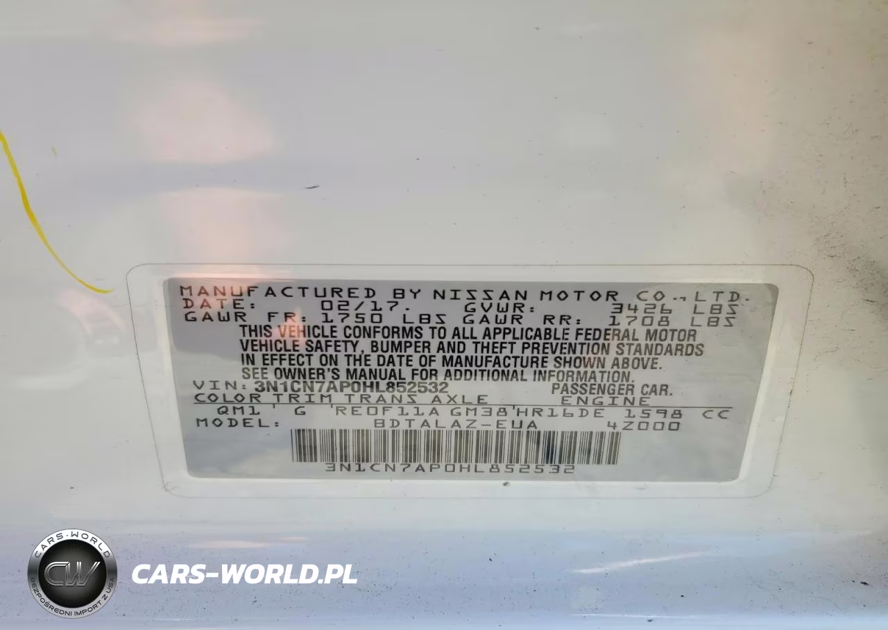 2017 Nissan Versa 1.6 S Plus VIN:3N1CN7AP0HL852532 - 12