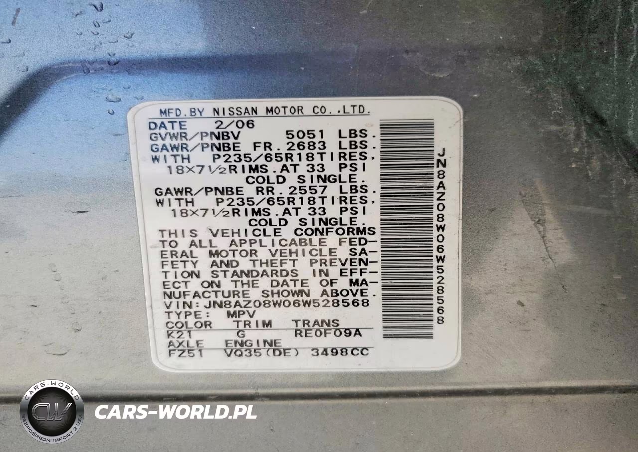 2006 Nissan Murano S VIN:JN8AZ08W06W528568 - 12