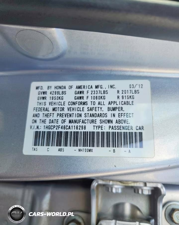 2012 Honda Accord Lxp VIN:1HGCP2F46CA116298 - 13