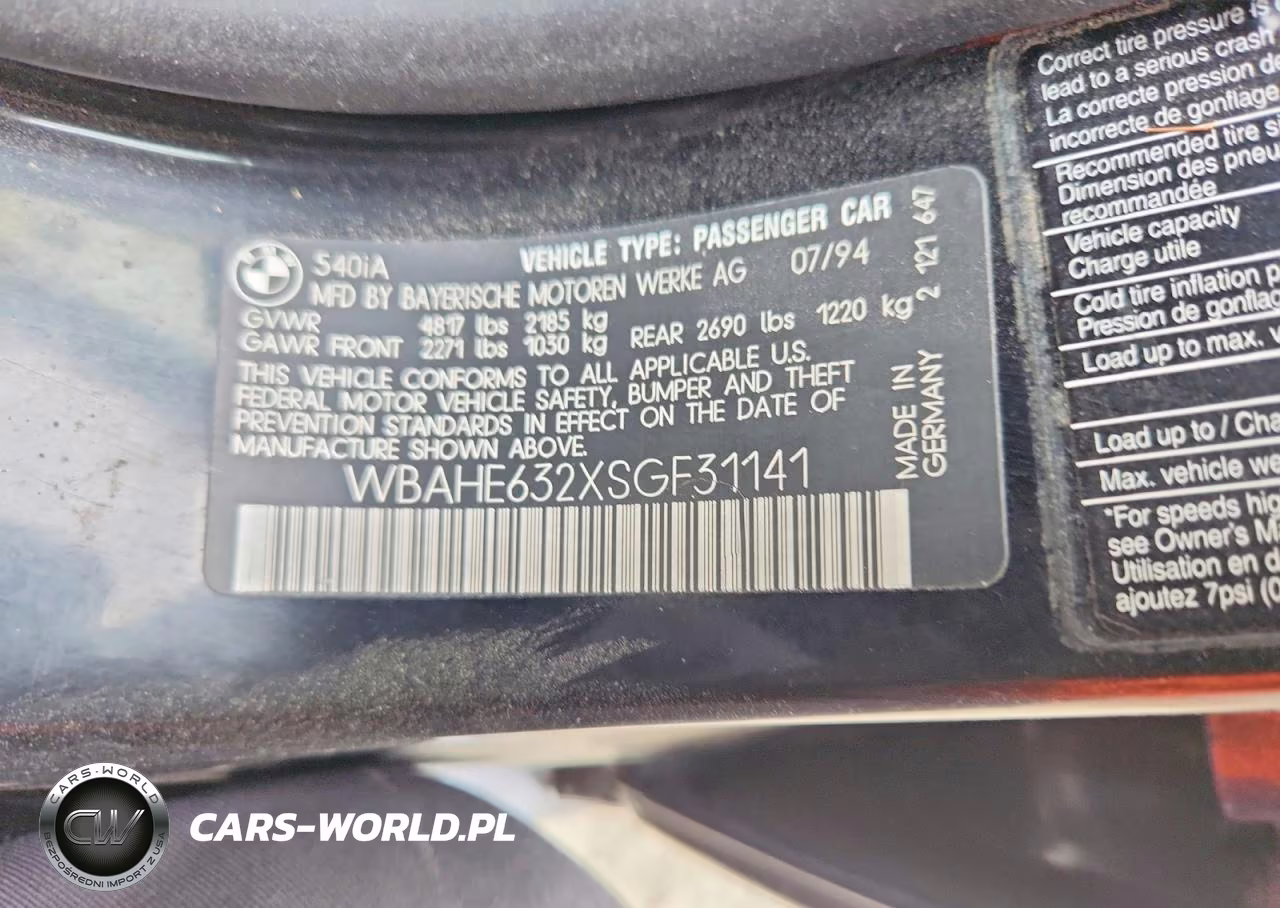1995 BMW 540 I Automatic VIN:WBAHE632XSGF31141 - 12