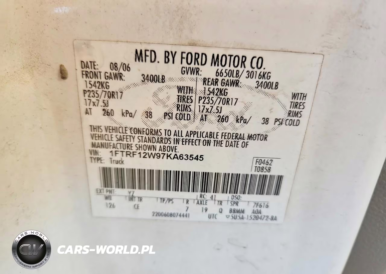 2007 Ford F150 VIN:1FTRF12W97KA63545 - 12