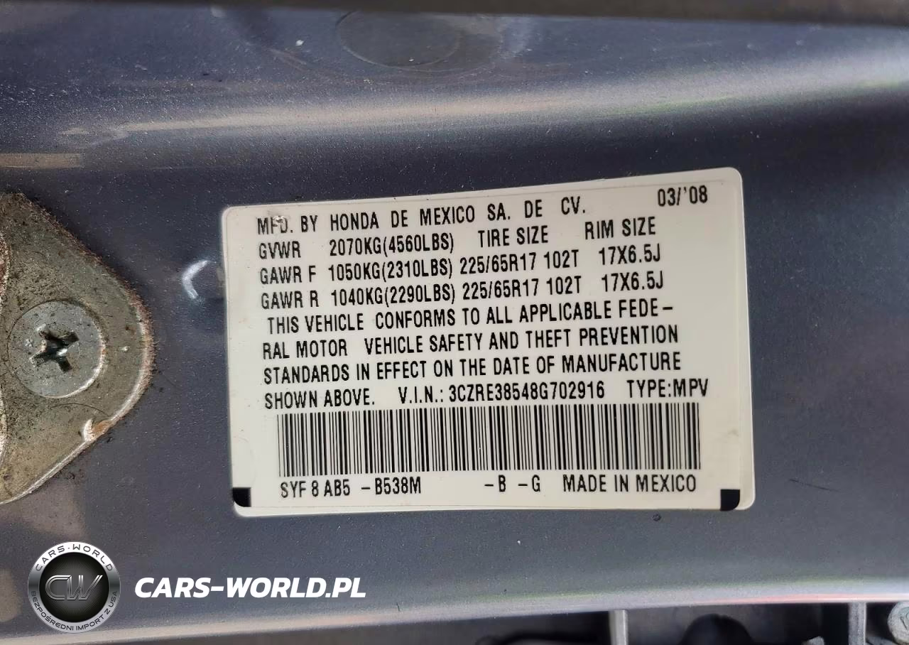 2008 Honda Cr-V Ex VIN:3CZRE38548G702916 - 12