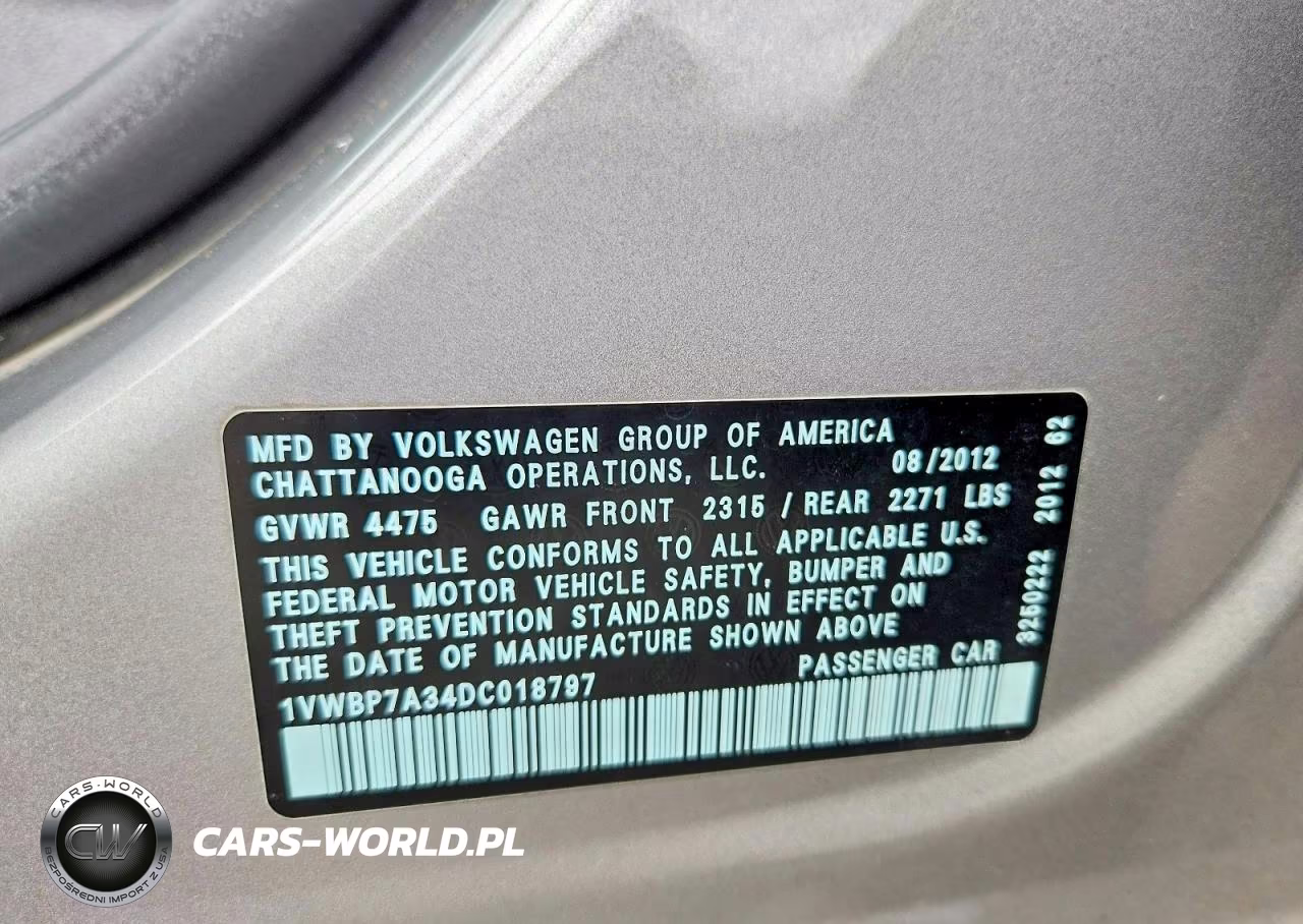 2013 Volkswagen Passat Se VIN:1VWBP7A34DC018797 - 12