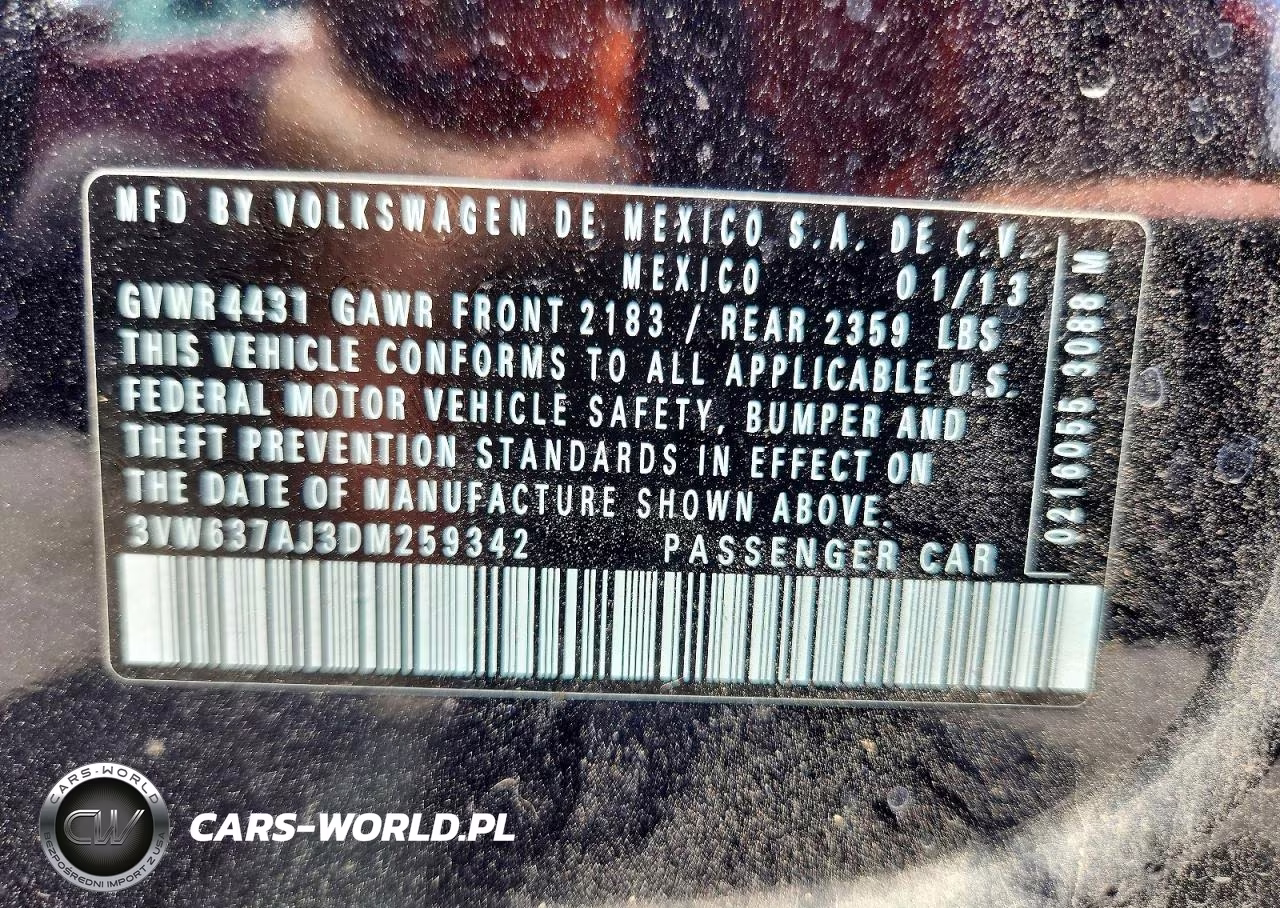 VOLKSWAGEN JETTA HYBR VIN:3VW637AJ3DM259342 - 12