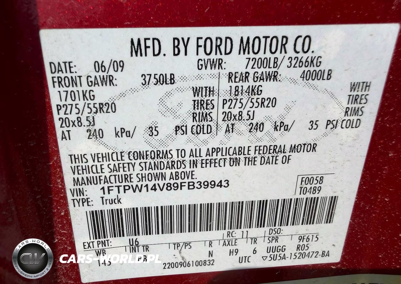2009 FORD F150 SUPERCREW VIN:1FTPW14V89FB39943 - 10