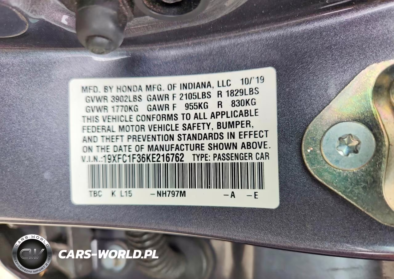 2019 Honda Civic Ex VIN:19XFC1F36KE216762 - 12