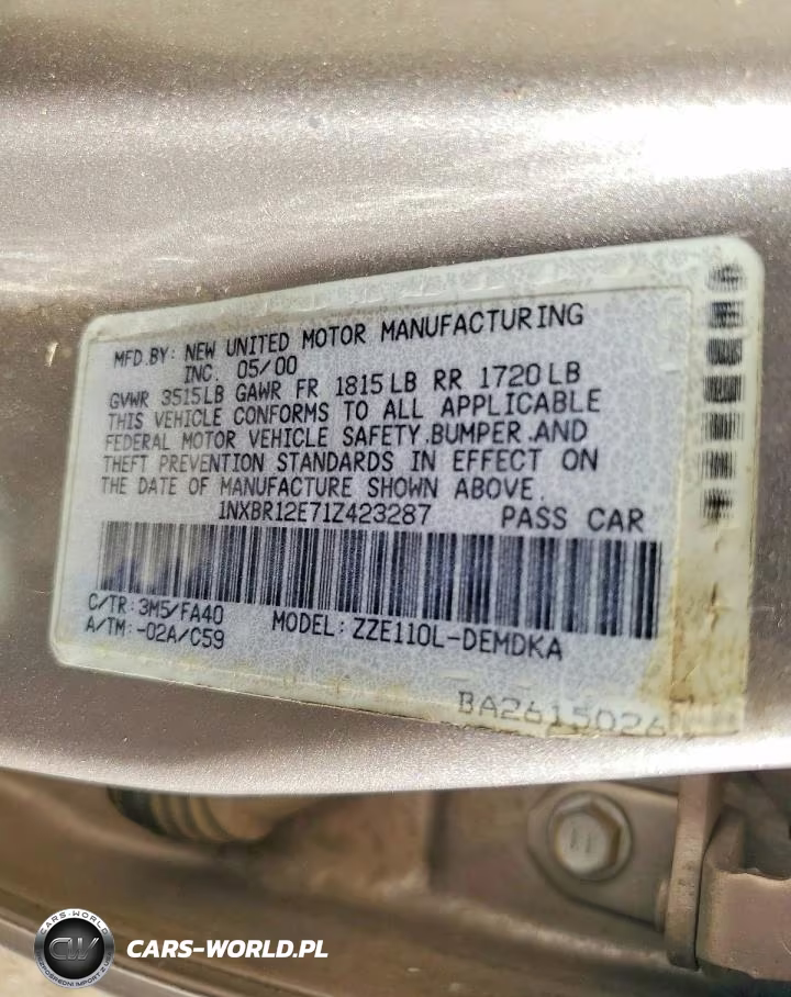 2001 Toyota Corolla Ce VIN:1NXBR12E71Z423287 - 12