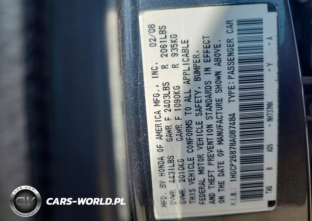 2008 Honda Accord Exl VIN:1HGCP26878A087484 - 12
