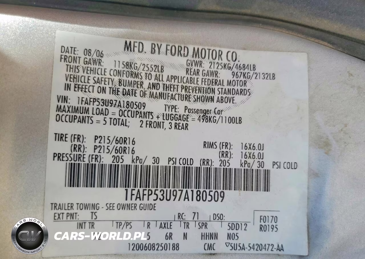 2007 Ford Taurus Se VIN:1FAFP53U97A180509 - 13
