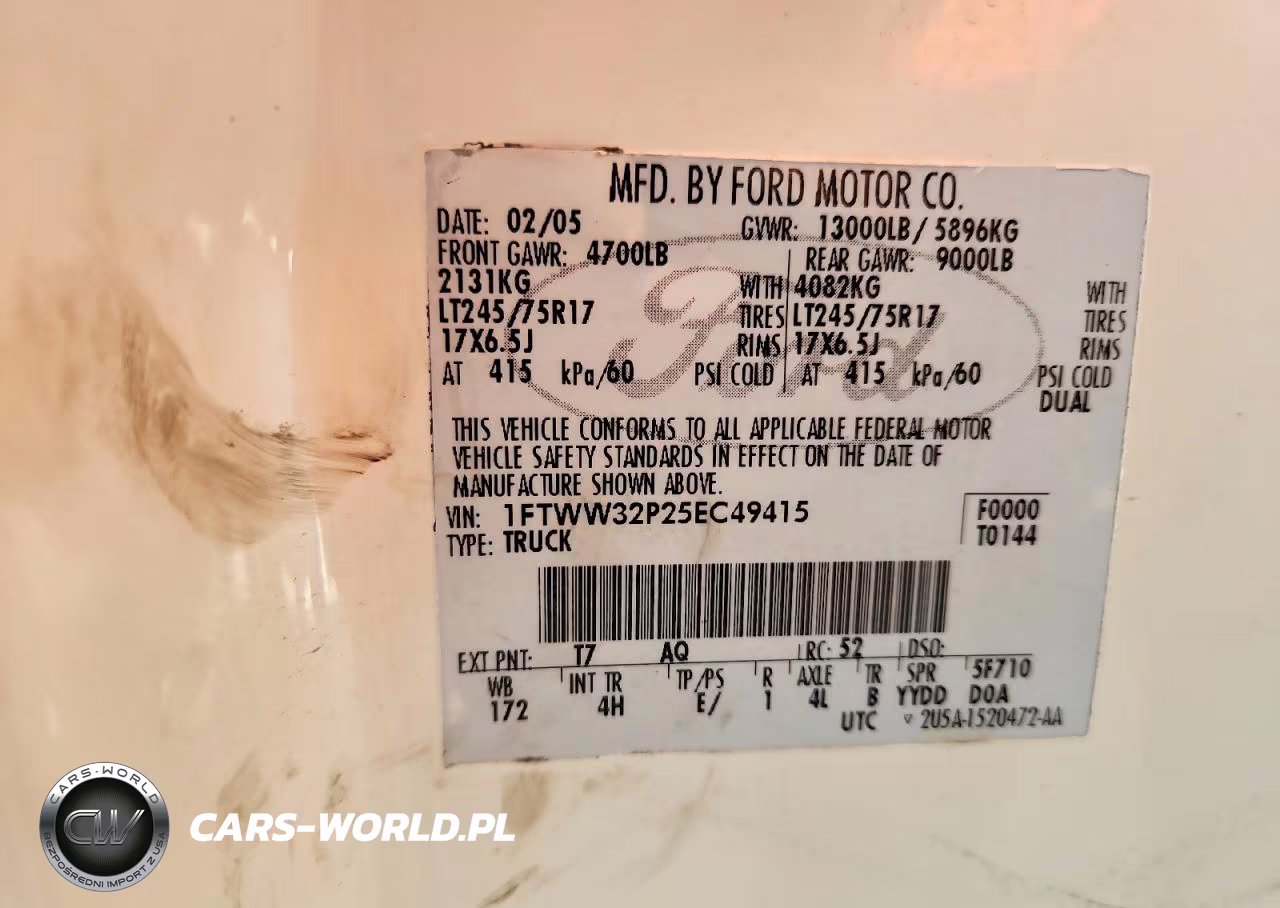 2005 Ford F350 Super Duty VIN:1FTWW32P25EC49415 - 12