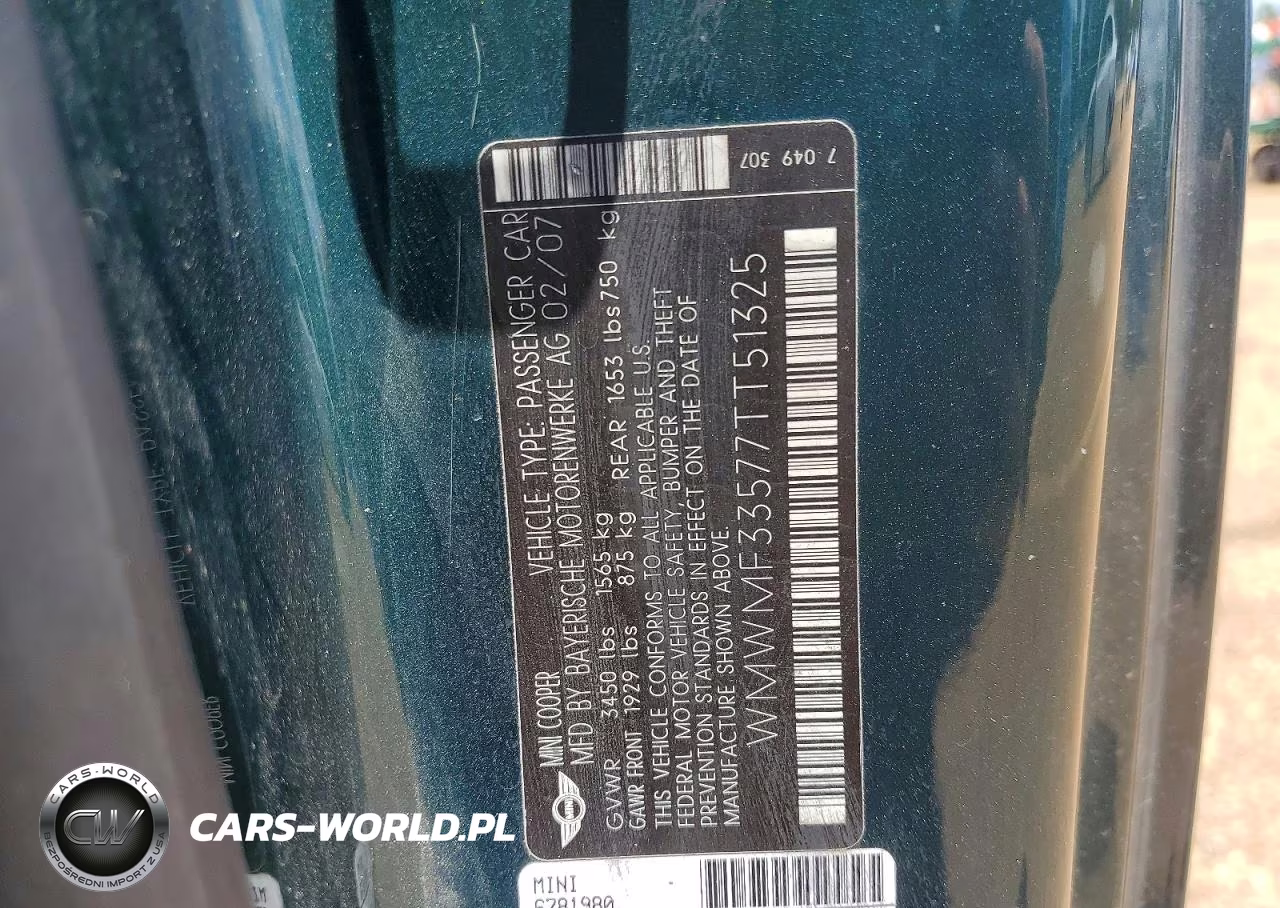2007 Mini Cooper VIN:WMWMF33577TT51325 - 12