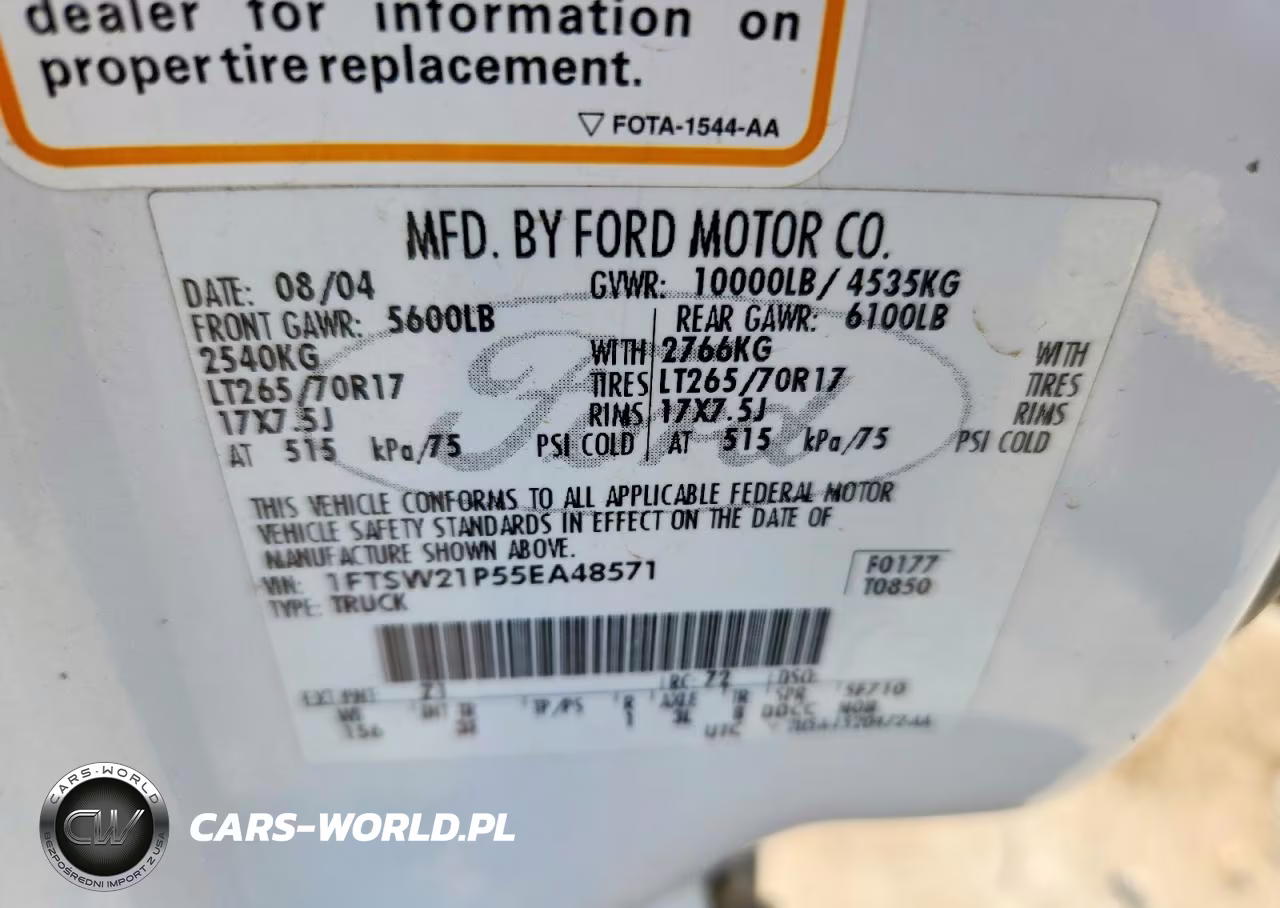 2005 Ford F250 Super Duty VIN:1FTSW21P55EA48571 - 12