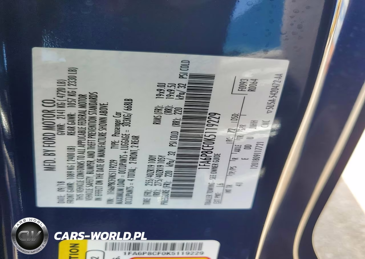 2019 Ford Mustang Gt VIN:1FA6P8CF0K5119229 - 12