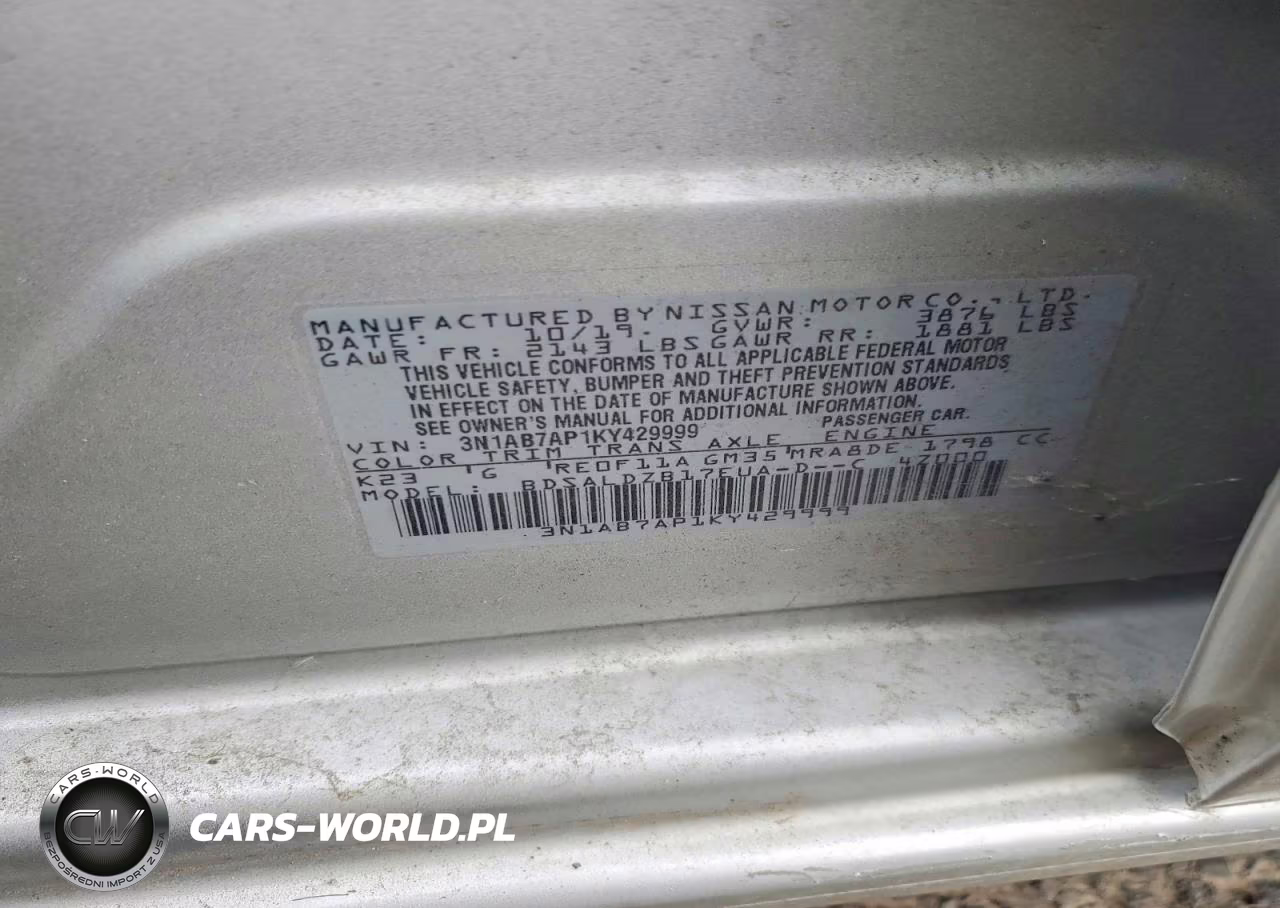 2019 Nissan Sentra Sv VIN:3N1AB7AP1KY429999 - 13